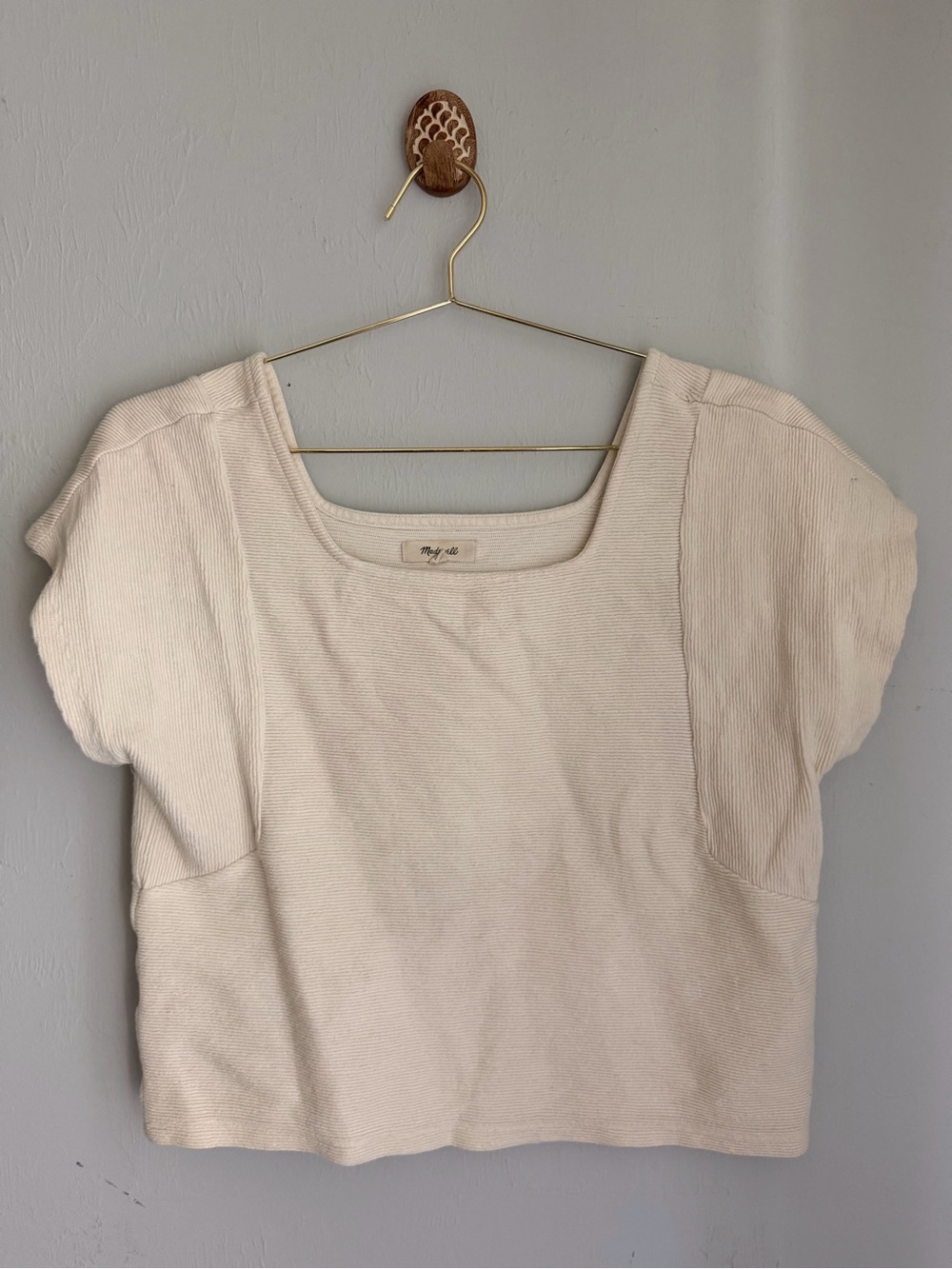 Madewell Cream Square Neck Short Sleeve Crop Top